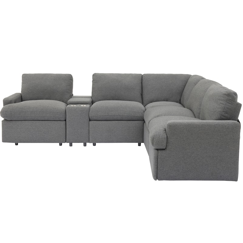 104" Linen Power Recliner Sectional 4-Seat Sofa with Storage, USB Ports and Cup Holders