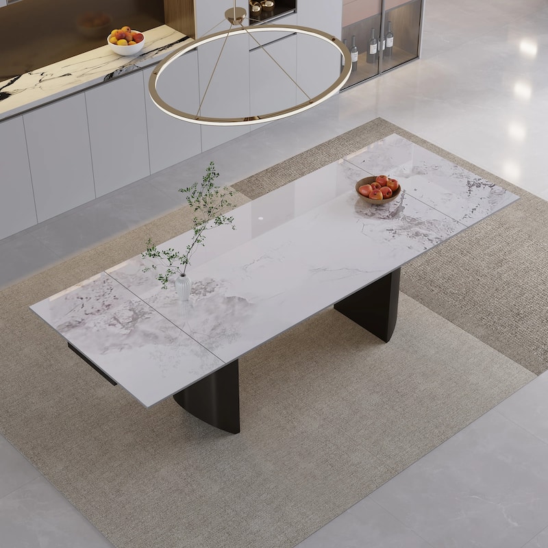 94.48" Extendable Rectangular Sintered Stone Dining Table For 6-10 Person