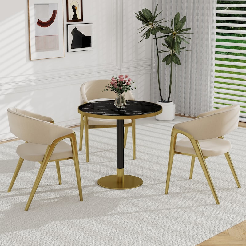 Square Modern Dinning Table 31.5 inches Bistro Table Tulip Table with Faux Marble top, Sturdy Metal Frame Diameter