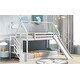preview thumbnail 13 of 25, Wooden Modern Twin over Twin House Bunk Bed with Slide and Storage Staircase, Featuring a pitched roof and wall section.