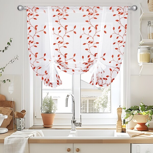 Deconovo Sheer Embroidered Floral Curtains Pair (2 Panel) - On