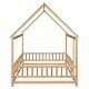 preview thumbnail 9 of 7, Full Size House Floor Bed with Fence for Kids, Wooden Montessori Bed Frame with Roof and Safety Guardrail for Boys or Girls