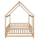 preview thumbnail 37 of 37, Full Size Wooden Floor Bed with House Roof Frame and Guardrails