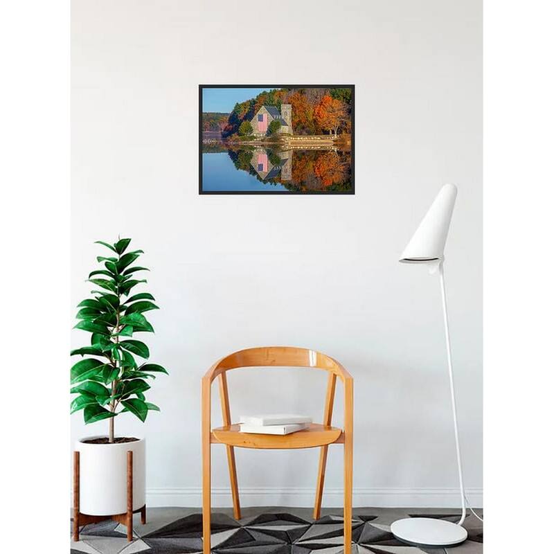 Patriotic Stone Church in The Fall Photography by Wayne Collamore Framed Poster - 12 x 18 Inch