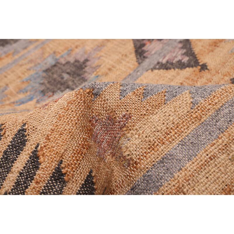 ECARPETGALLERY Flat-Weave Palas Denizli Tan Jute, Rayon Kilim - 5'3 x 7'9