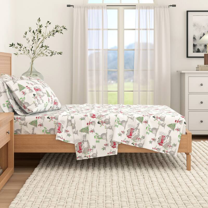 Linery & Co. Turkish Cotton Double-Brushed Christmas Flannel Bed Sheet Set