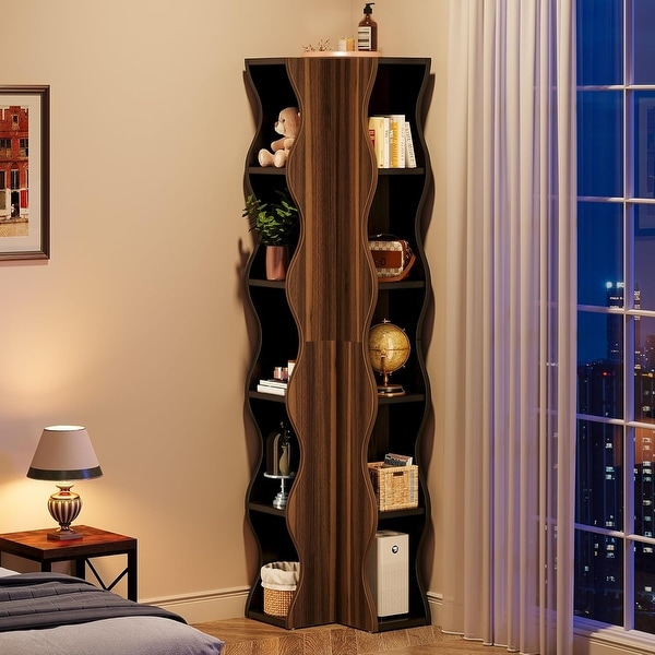 6-Tier Corner Shelf, 70 Inches Tall Corner Bookshelf - Bed Bath