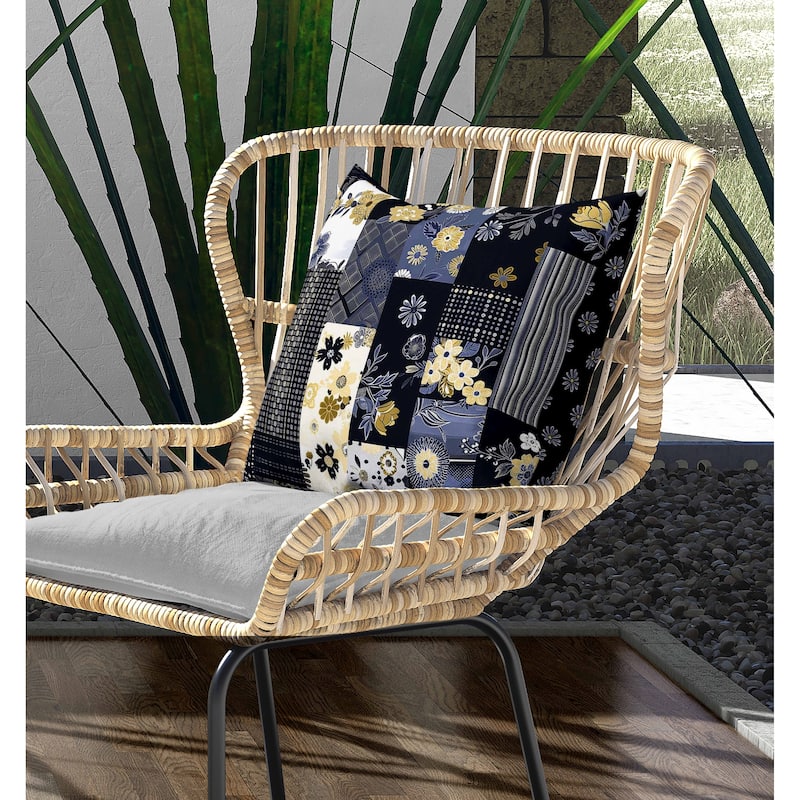 Twilight Bouquet Indoor/Outdoor Reversible Throw Pillow Blie and Beige