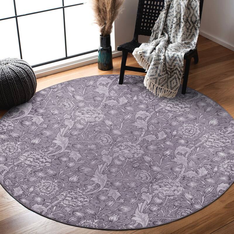 My Magic Carpet Kalini Floral Woodland Brown Machine Washable Rug - 6' x 6'