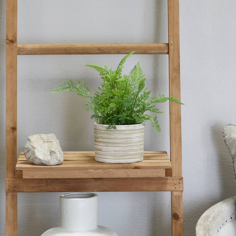 Faux Foliage Fern Artificial Plant with Realistic Leaves and Patterned Round Pot - Green - Roche River Decor