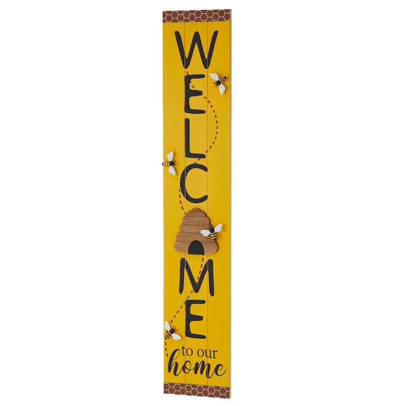 Glitzhome 42"H Solid Wood WELCOME Porch Sign with Bee or Butterfly Outdoor Decor