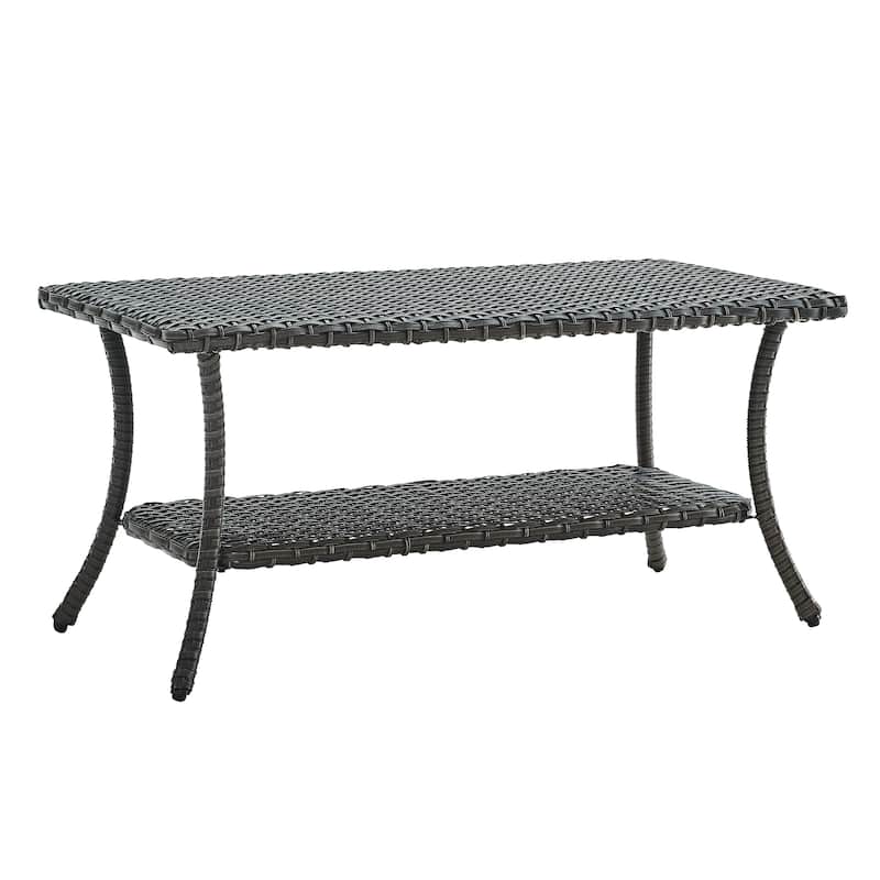 Pocassy Outdoor Wicker Coffee Table with 2-Tier Storage Shelf Brown