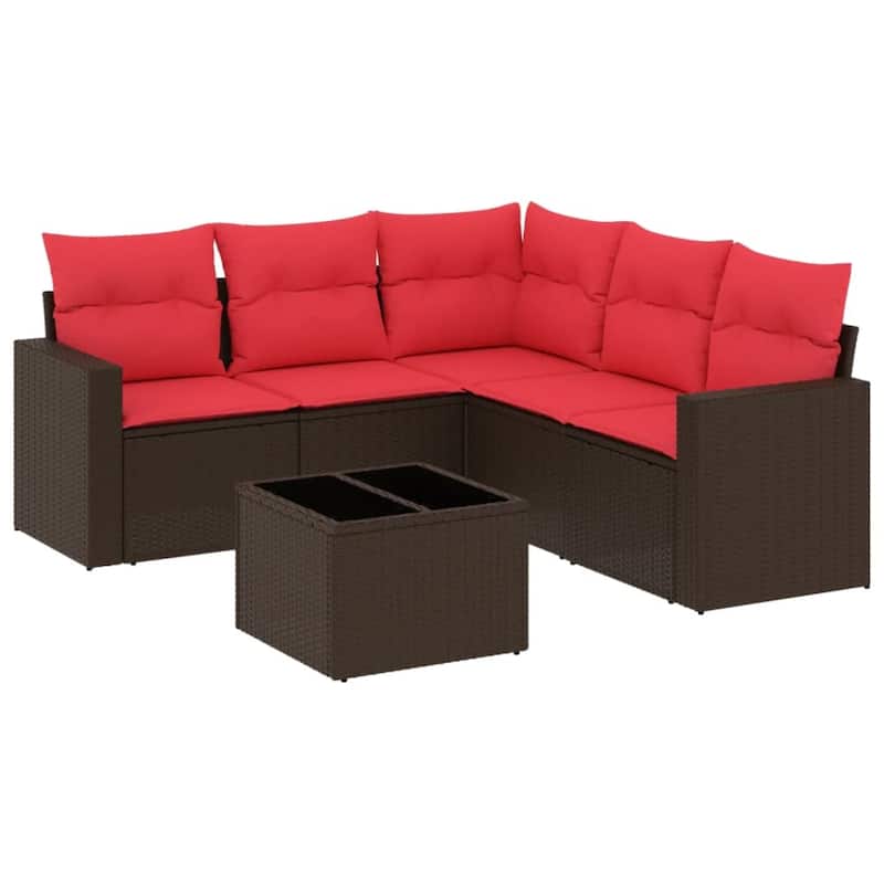 vidaXL Patio Sofa Set with Cushions Outdoor Conversation Furniture Poly Rattan - 25.8" x 24.4" x 27.2"