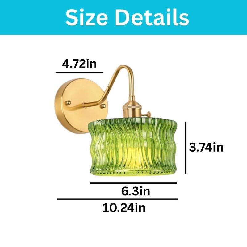 2 Pack lights bulb green ripple wall sconces glass wall lights