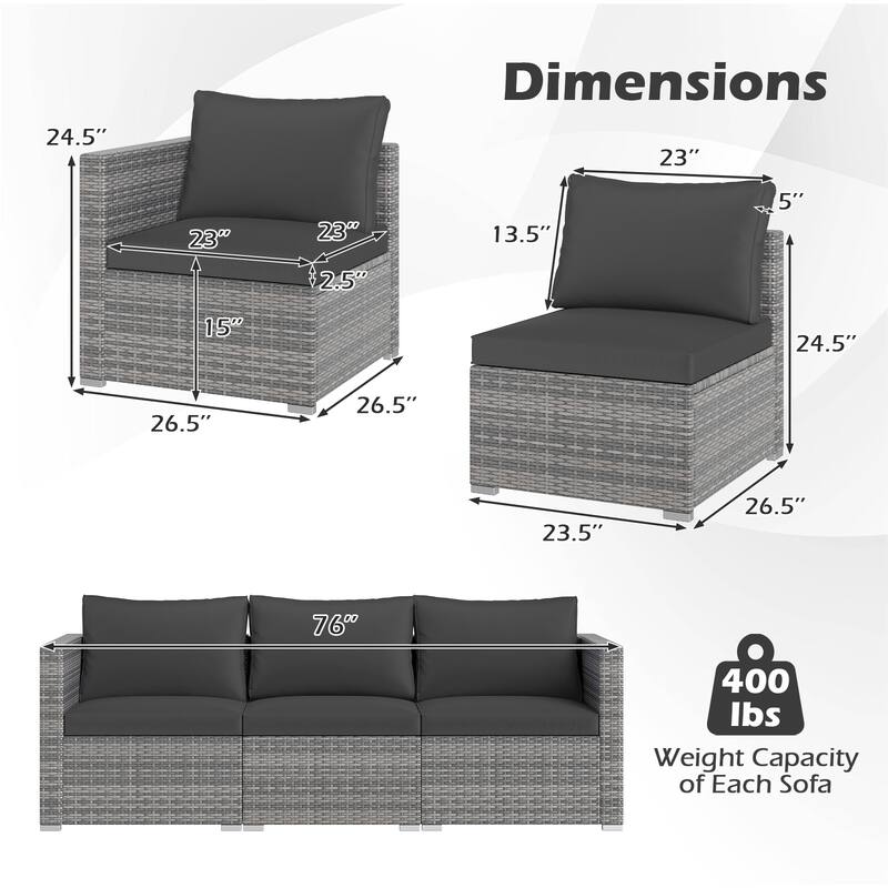 Gymax 3PCS Patio Sectional Sofa Set PE Rattan Modular Couch Furniture