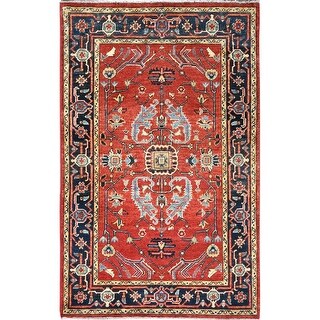 Hand Knotted Red Heriz with Wool Oriental Rug (3' x 4'10