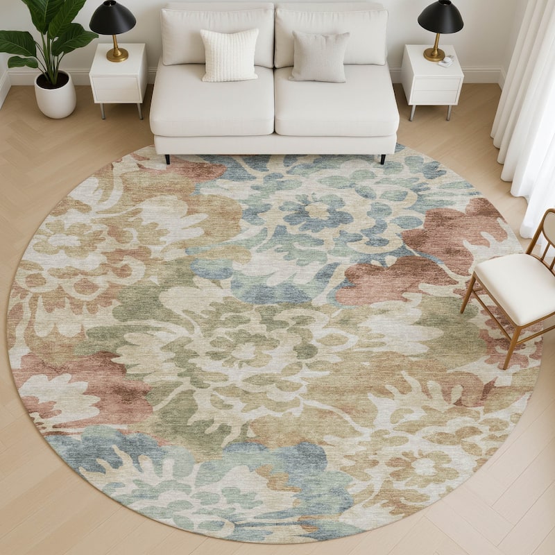 Premium Washable Super Soft Modern Floral Mayfield Rug - Paprika - 8' x 8'