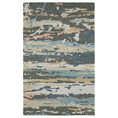 Style Haven Kitt Handmade Wool Abstract Layers Grey/ Blue Area Rug