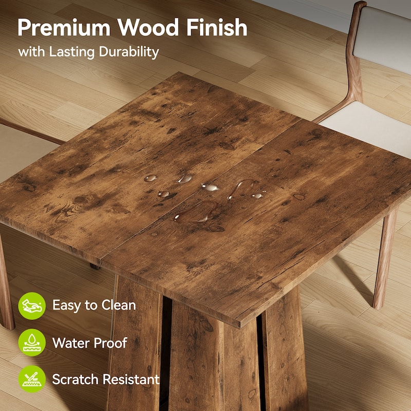 31.5'' Rustic Wooden Square Dining Table with Pedestal Base