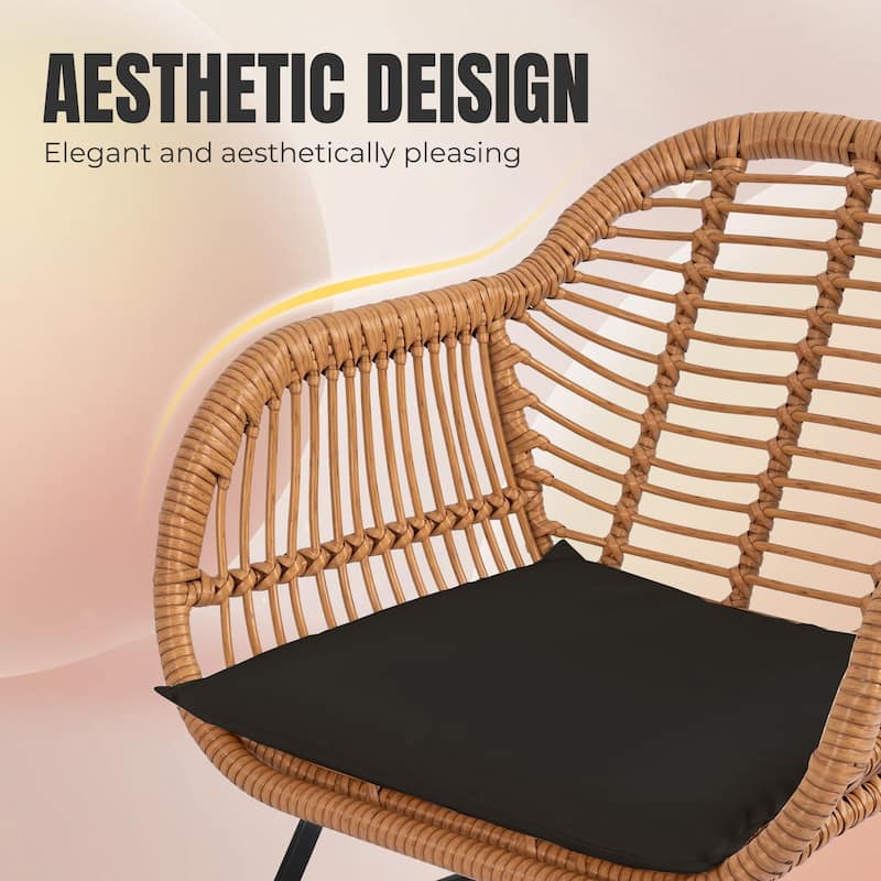 3 Piece Outdoor Wicker Furniture Patio Bistro Set With Cushions for Porch Poolside Garden - 21.2"L x 23.6"W x 31.5"H