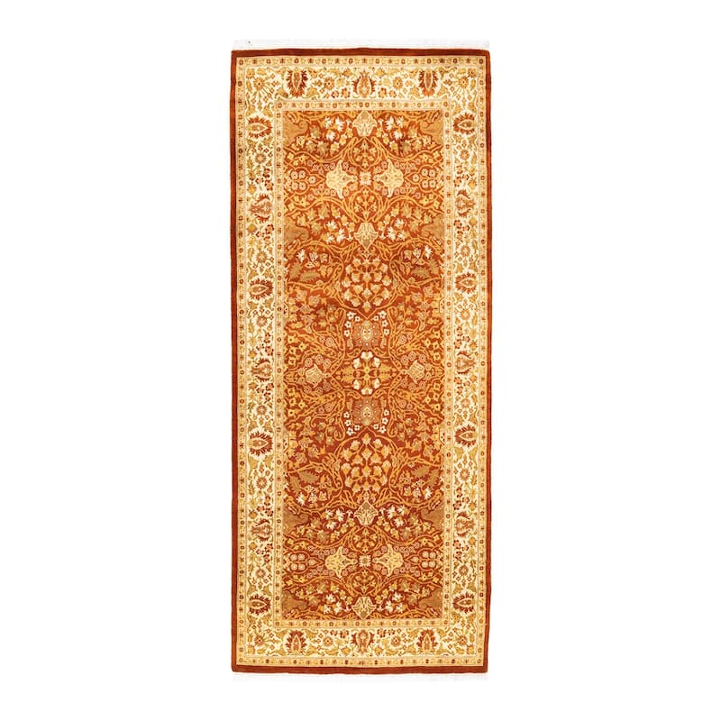 Overton Hand Knotted Wool Vintage Inspired Traditional Mogul Orange Runner Rug - 4 x 6