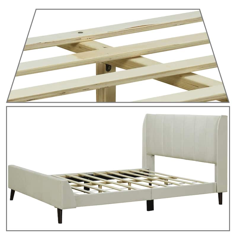 Classic Velvet Upholstered Platform Bed with Centre Support Legs