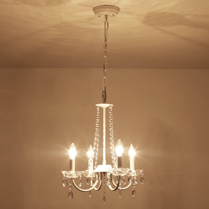 4-Light Candle Style Chandelier with Crystal Accents for Living Room Bedroom