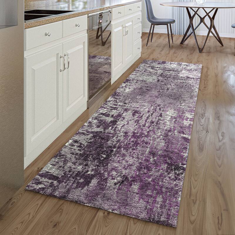 Premium Washable Super Soft Abstract Glam Mayfield Rug - Eggplant - 2' 3" x 7' 6" - Runner