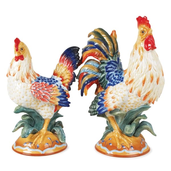 slide 2 of 3, Fitz and Floyd Ricamo Rooster and Hen Figurine Set - Set of 2