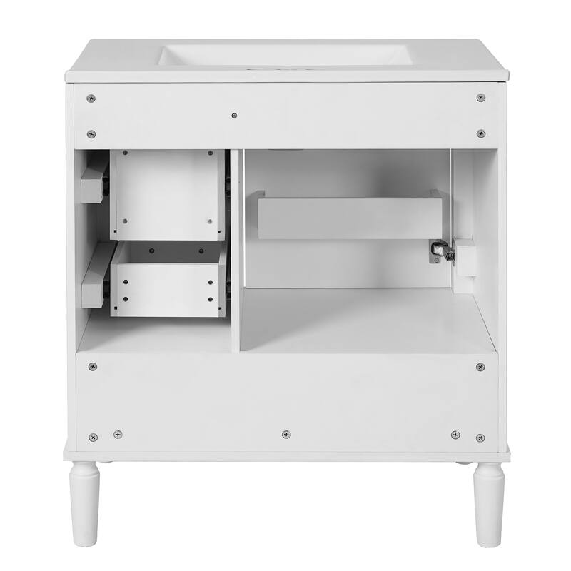 Solid Wood Bathroom Vanity with Ceramic Sink, Bathroom Storage Cabinet with 3 Drawers, Soft Close Doors & Built-in Shelf