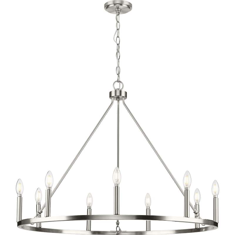Gilliam Collection Nine-Light Brushed Nickel New Traditional Chandelier - 35.5 in x 35.5 in x 26.5 in