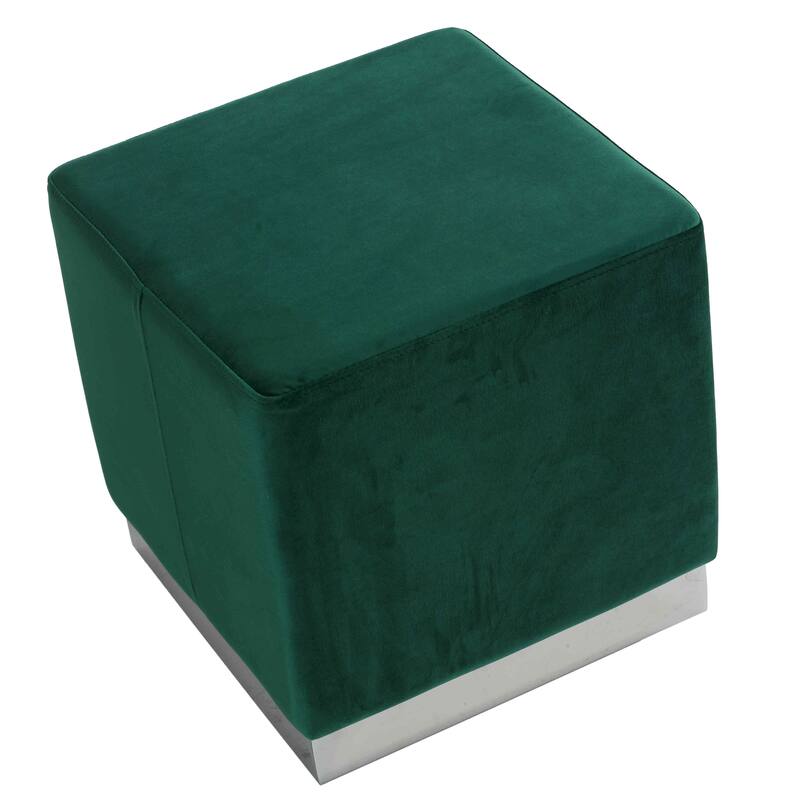 Cortesi Home Dover Square Ottoman in Green Velvet, Chrome