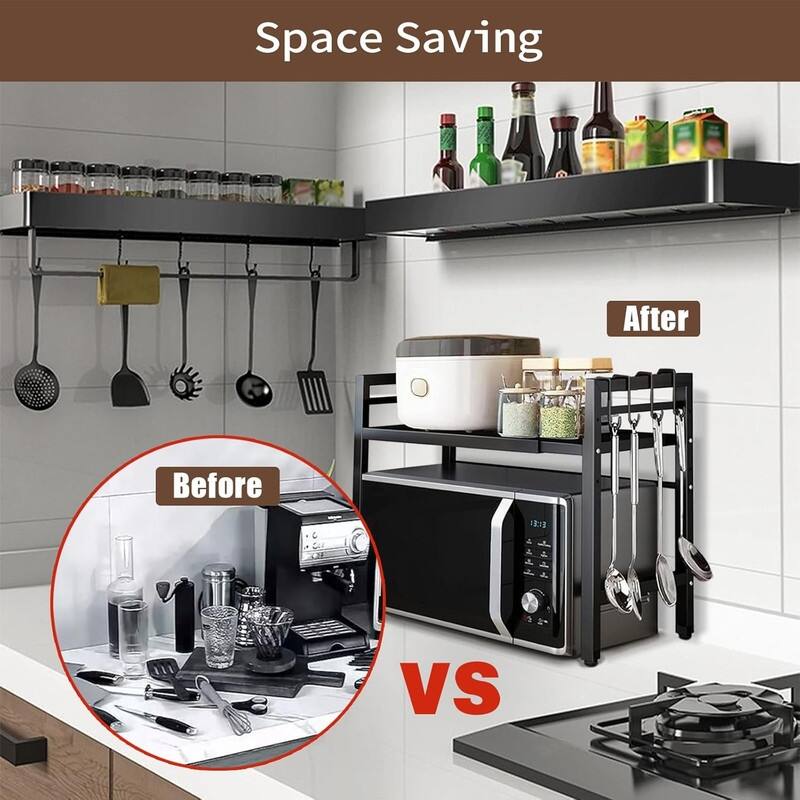 Microwave Oven Rack Expandable Countertop Heavy Duty - 12.8"D x 21.65"W x 17.13"H