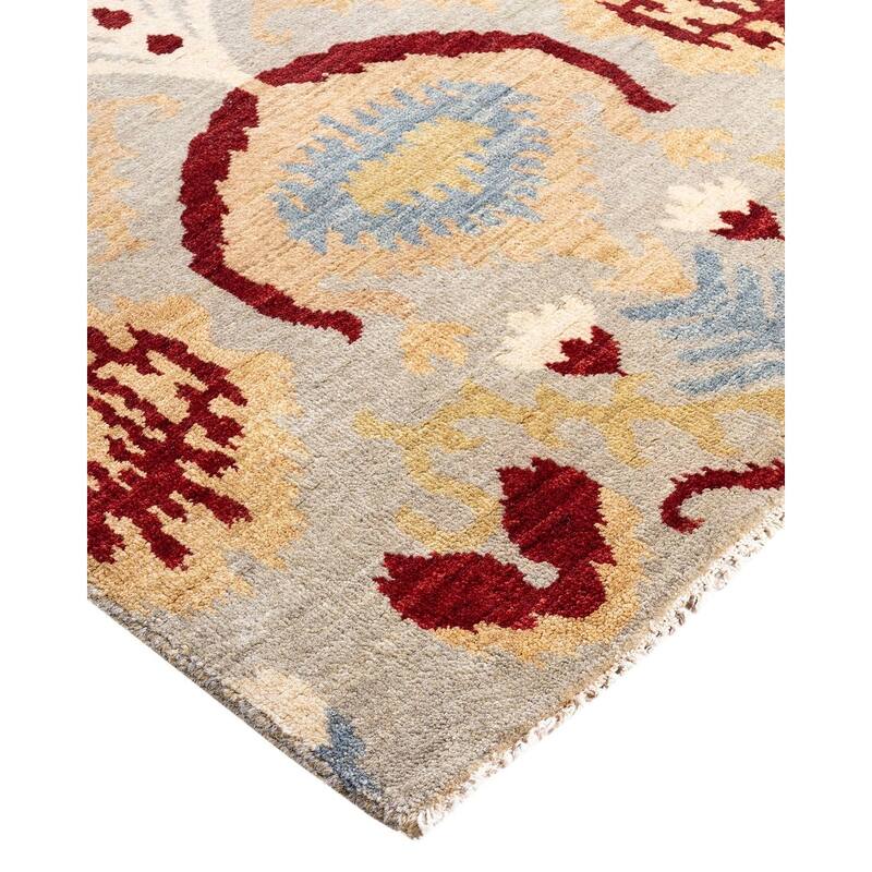 Ikat One-of-a-Kind Hand-Knotted Area Rug, Ivory - 9' 3" x 12' 1"