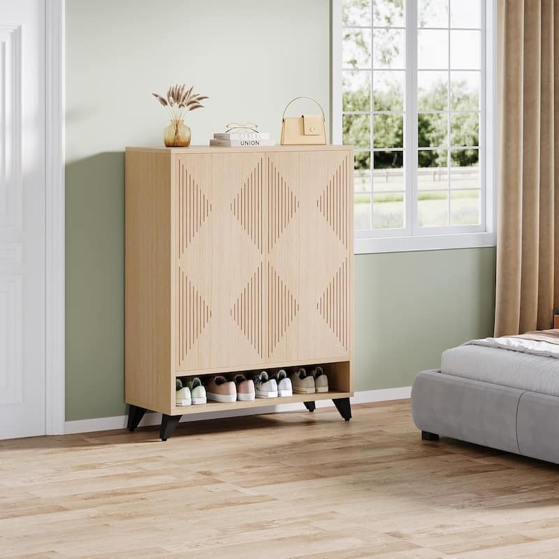 6-tier Modern Shoe Cabinet Storage for Entryway - Natural