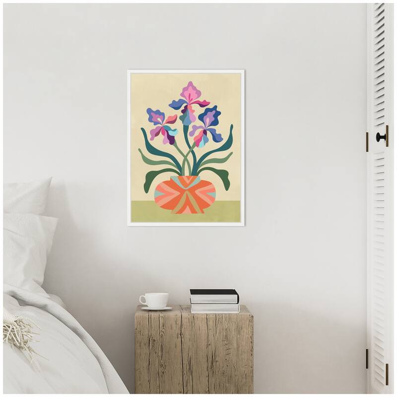 Kate and Laurel Sylvie Iris and Vase Framed Canvas by Rachel Lee