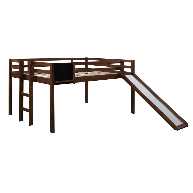 Contemporary Style Full size Loft Bed Wood Bed with Slide, Stair and Chalkboard Bed Bath