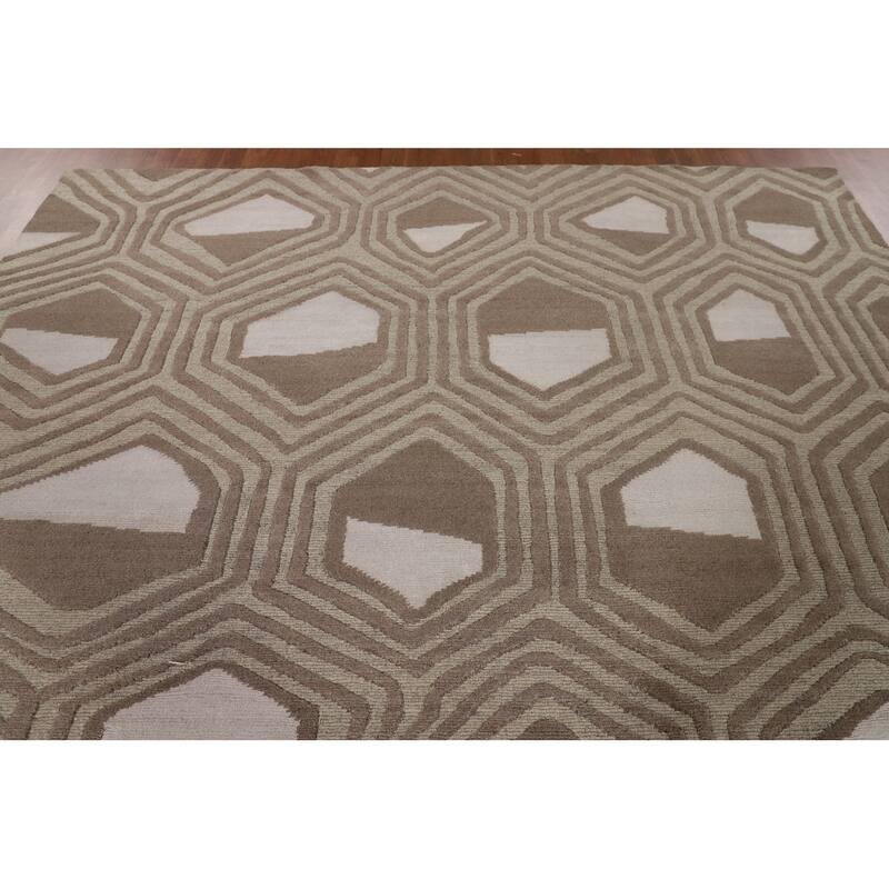 Geometric Indo Modern Area Rug Handmade Wool Carpet - 8'11"x 11'9"