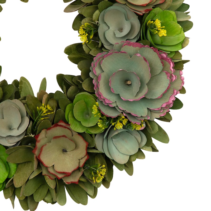 Wooden Mini Flowers Artificial Spring Wreath - 14"