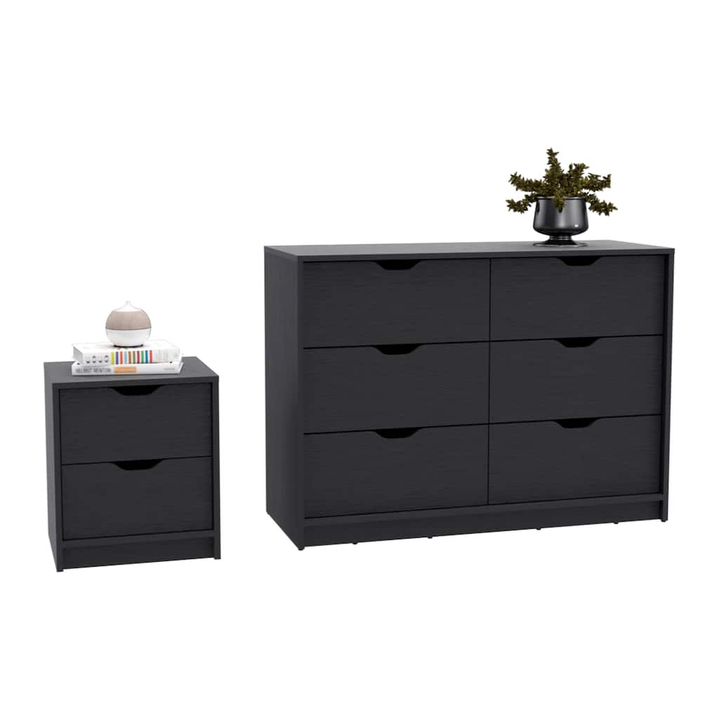 Bennett 2 Piece Bedroom Set, Nightstand + Dresser,The curio features six ample drawers