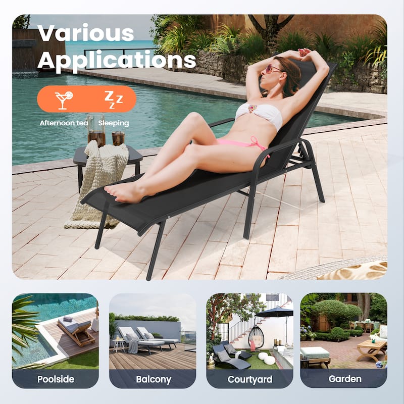 Pellebant 2/4PCS Outdoor Adjustable Patio Chaise Lounge Chairs