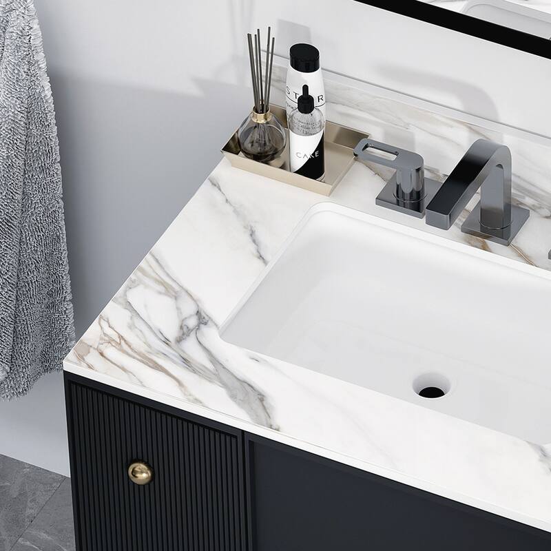31 Inch Marble Vanity Top, Bathroom Vanity Top with Undermount Rectangular Middle Sink and 4" Height Backsplash