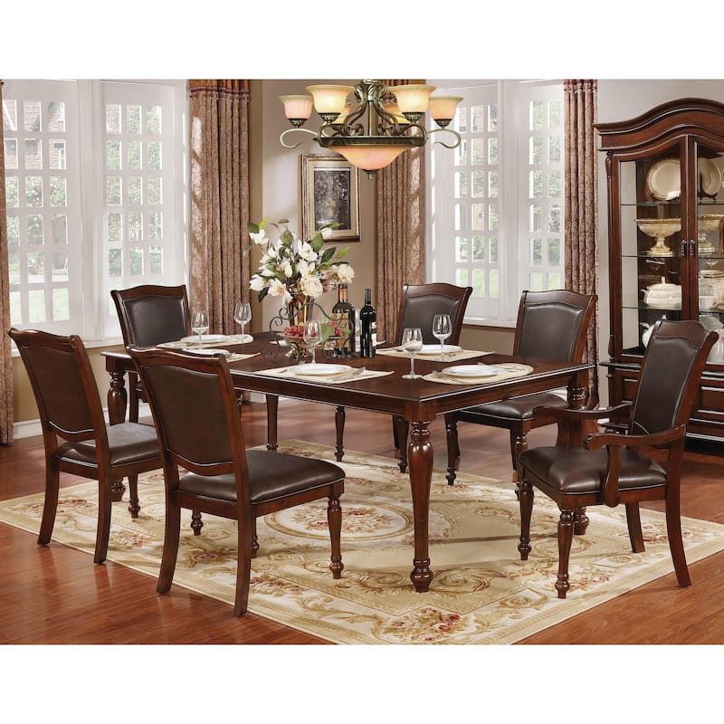 Roke Traditional Cherry Solid Wood 7-Piece Expandable Dining Table Set by Furniture of America - Brown Cherry