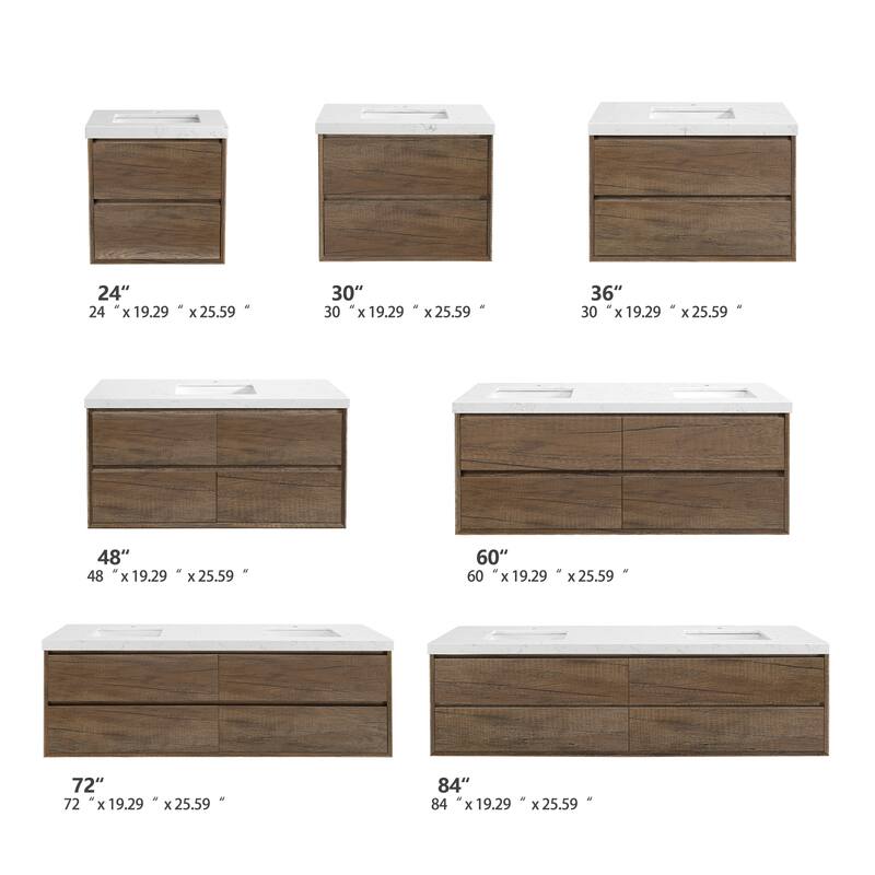 NebulaSky 60/ 72/ 84 in Wall Mounted Double Sink Bathroom Vanity with Engineered Stone Top Combo Cabinet Vanity Set