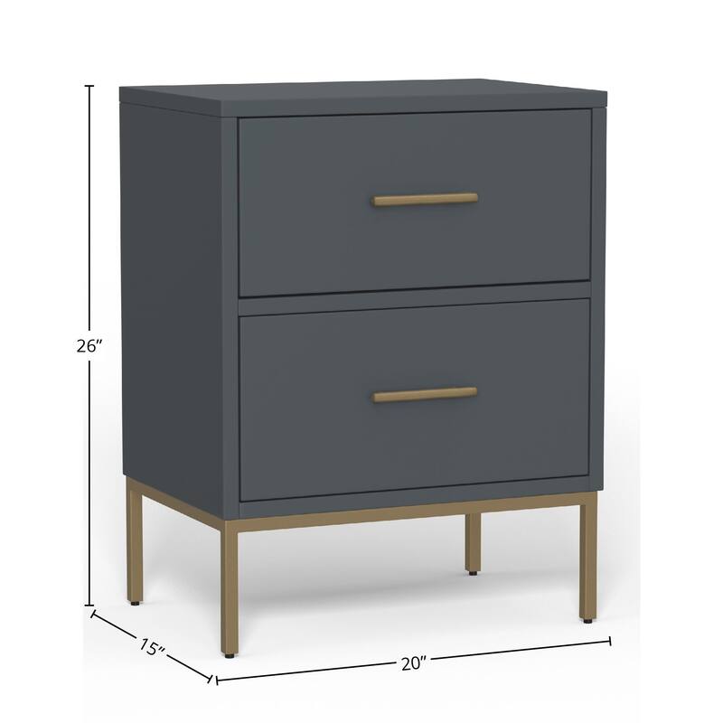 Alpine Furniture Madelyn Two Drawer Nightstand in Slate Gray