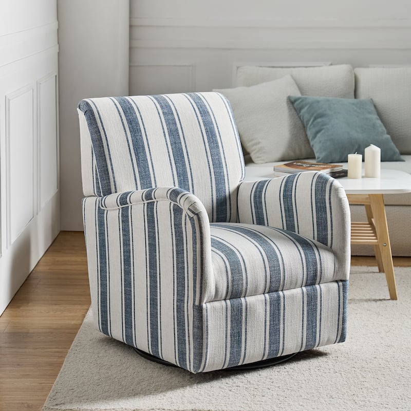 Pancy Traditional Swivel Armchair with Jacobean Strip Pattern by HOLALA HOME - Navy