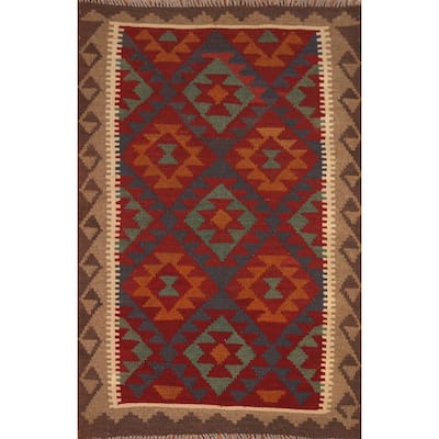 Reversible Kilim Rug Hand-woven Oriental Wool Foyer Carpet - 3'3" x 4'10"