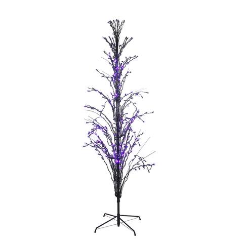 6' Pre-Lit Black Cascade Outdoor Halloween Twig Tree, Purple Lights