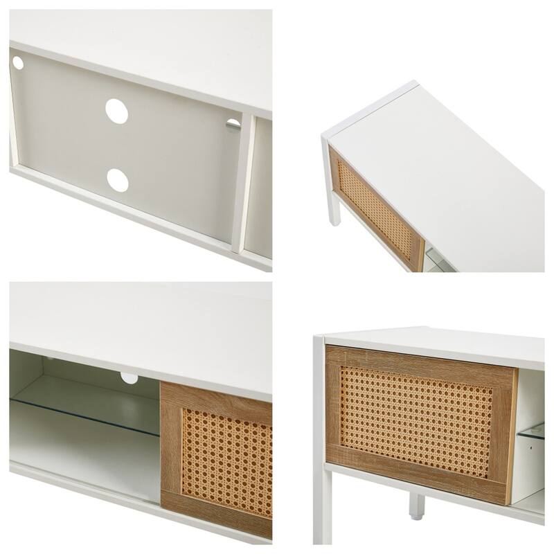 54.33" Rattan TV Console with Sliding Doors and Adjustable Shelf - 54 inches in width
