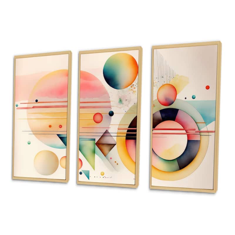 Designart "Pastel Minimalist Multi Shape Art III" Modern Geometric Framed Canvas Art Print - 3 Panels